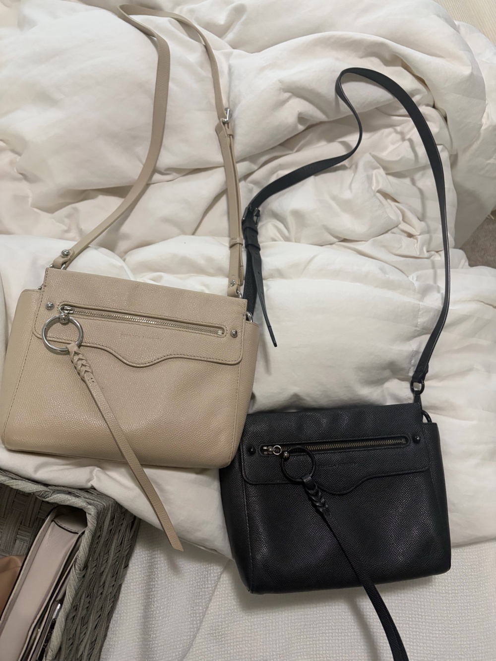 Two Rebecca Minkoff Crossbody Bags in Beige and Black
